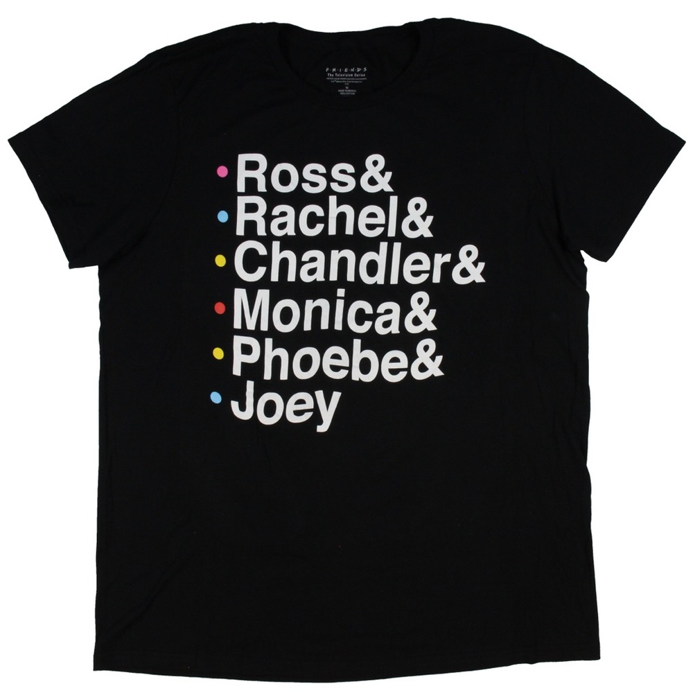 FRIENDS TV Show Name Shirt Black XS Ross Rachel Chandler Monica Joey Phoebe